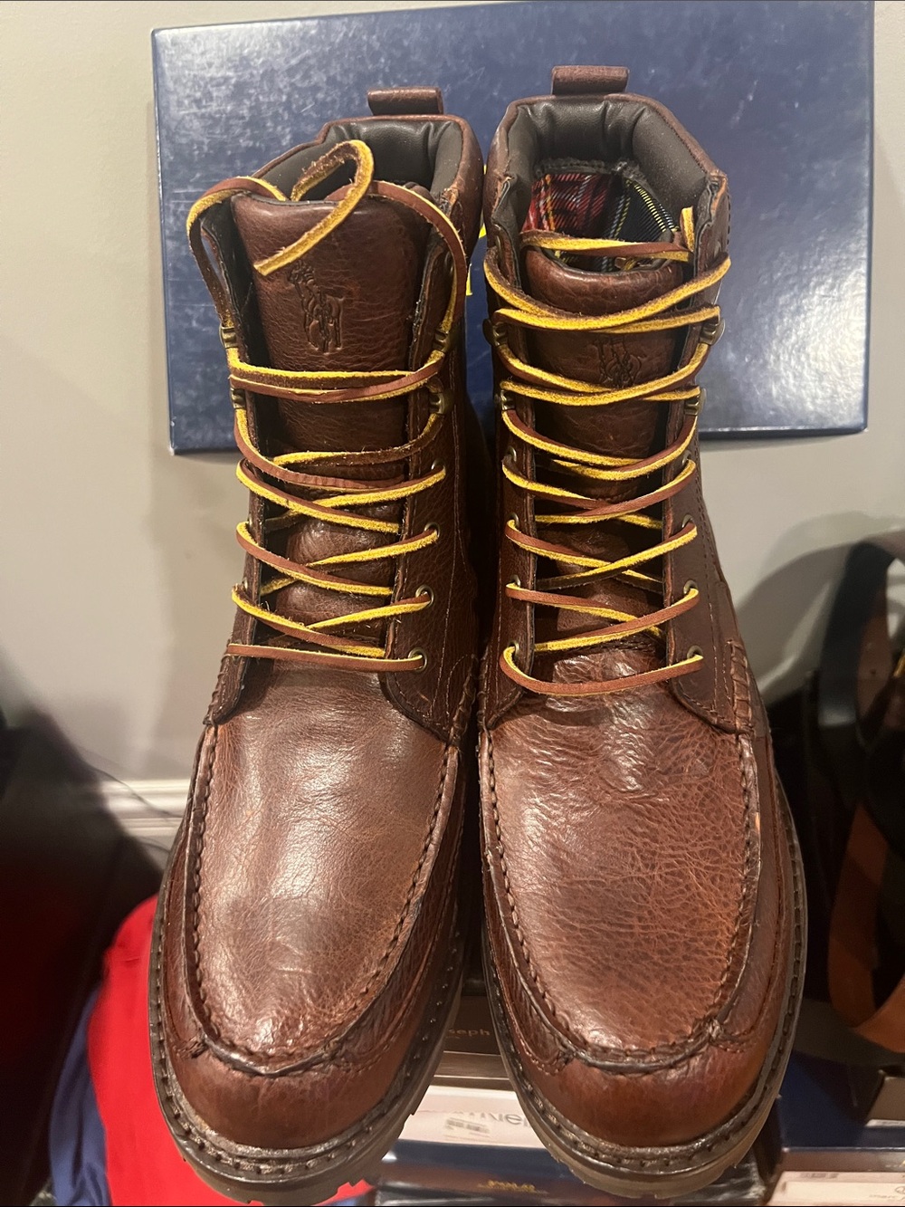 Polo by Ralph Lauren Men’s Willingcott Brown Leather Moc Toe Lace-Up Work Boots